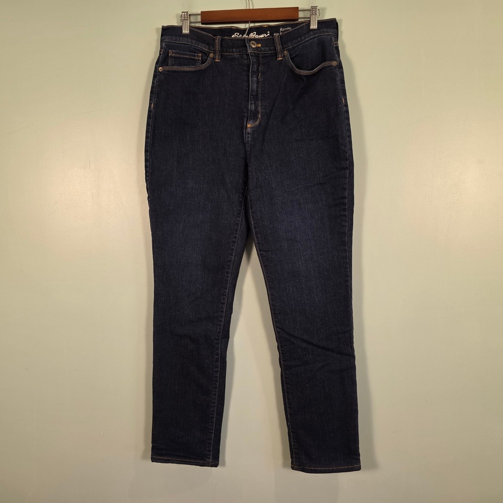 Eddie Bauer Revival High Rise Straight Fleece Lined Jeans Dark Wash Blue 14